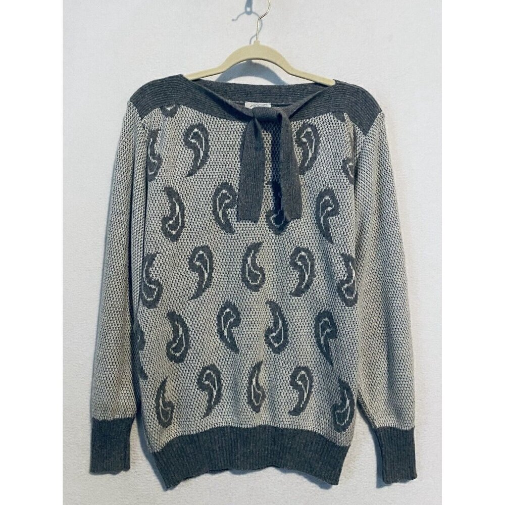 Lord and Taylor Private Edition Sweater Womens Medium Gray Paisley Lambswool Y2K